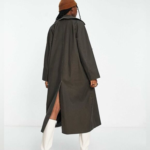 Weekday Ezra coated acid wash trench coat in‎ brown size S NWT in packaging - Picture 2 of 7